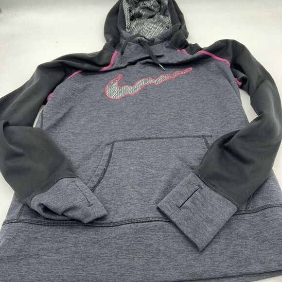 Nike Swoosh Logo Gray Therma Fit Hoodie Womens  Large Pullover Sweatshirt - Picture 1 of 5